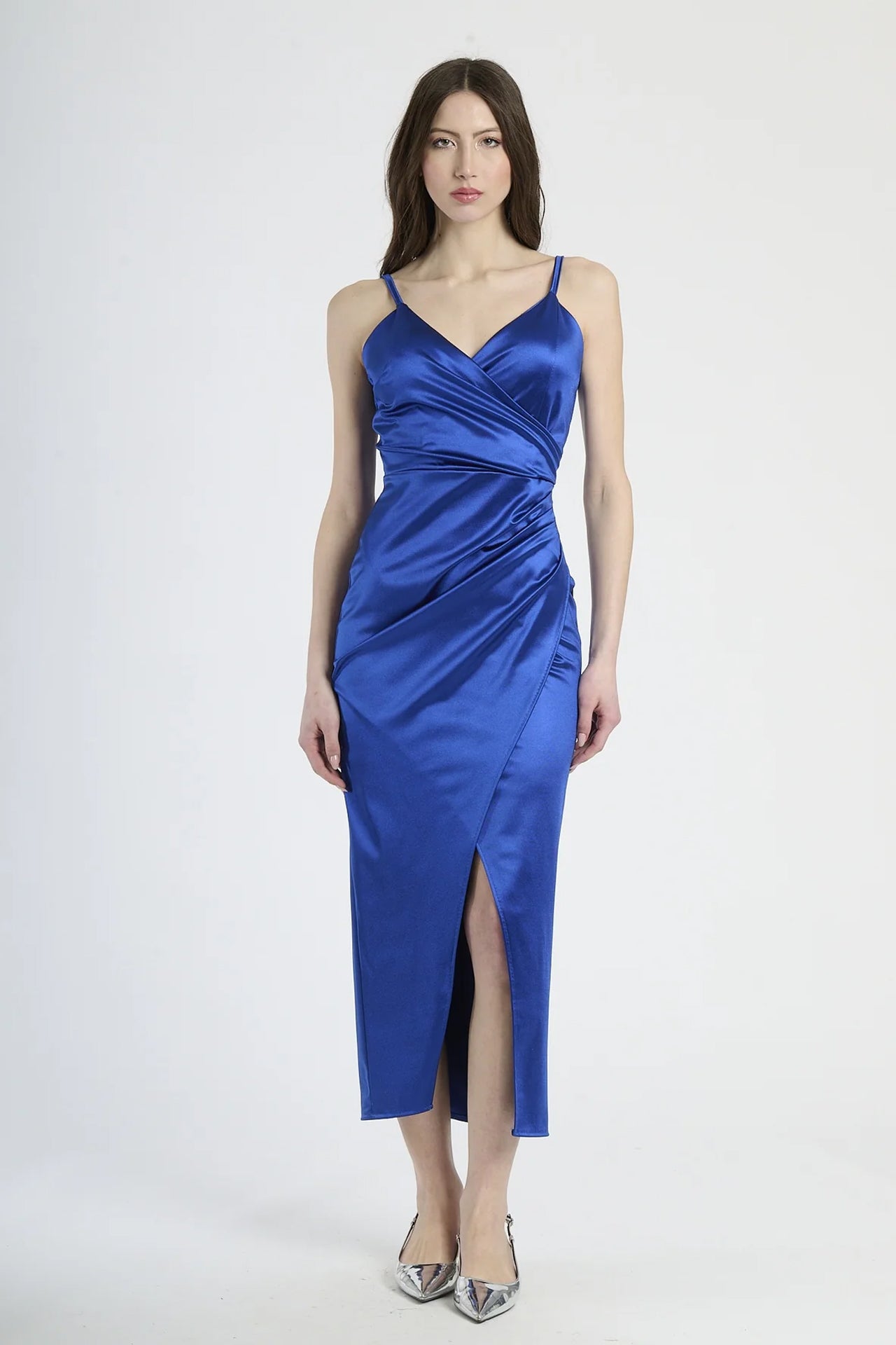 Vestito lungo in raso drappeggiato Aurora -3