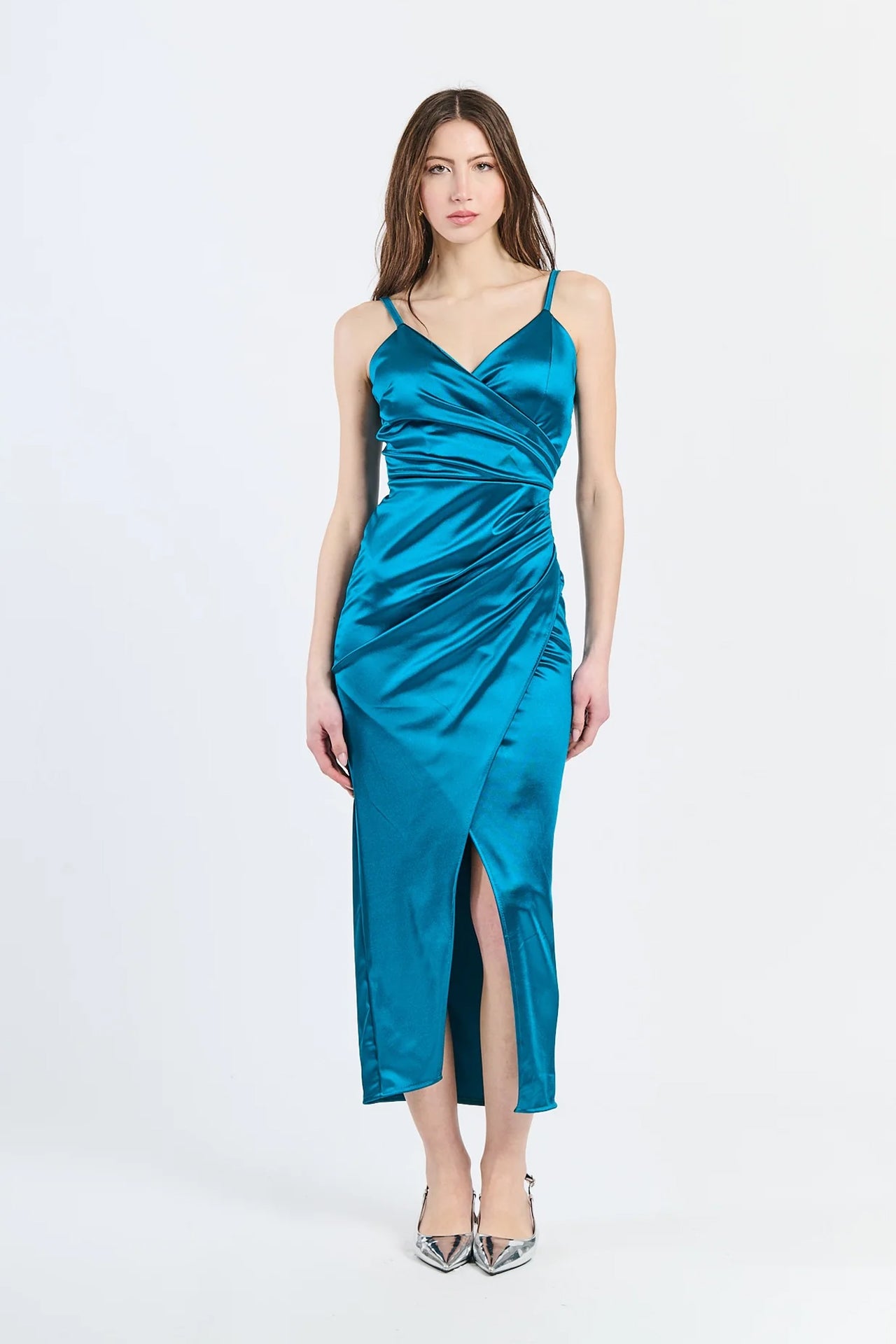 Vestito lungo in raso drappeggiato Aurora -4