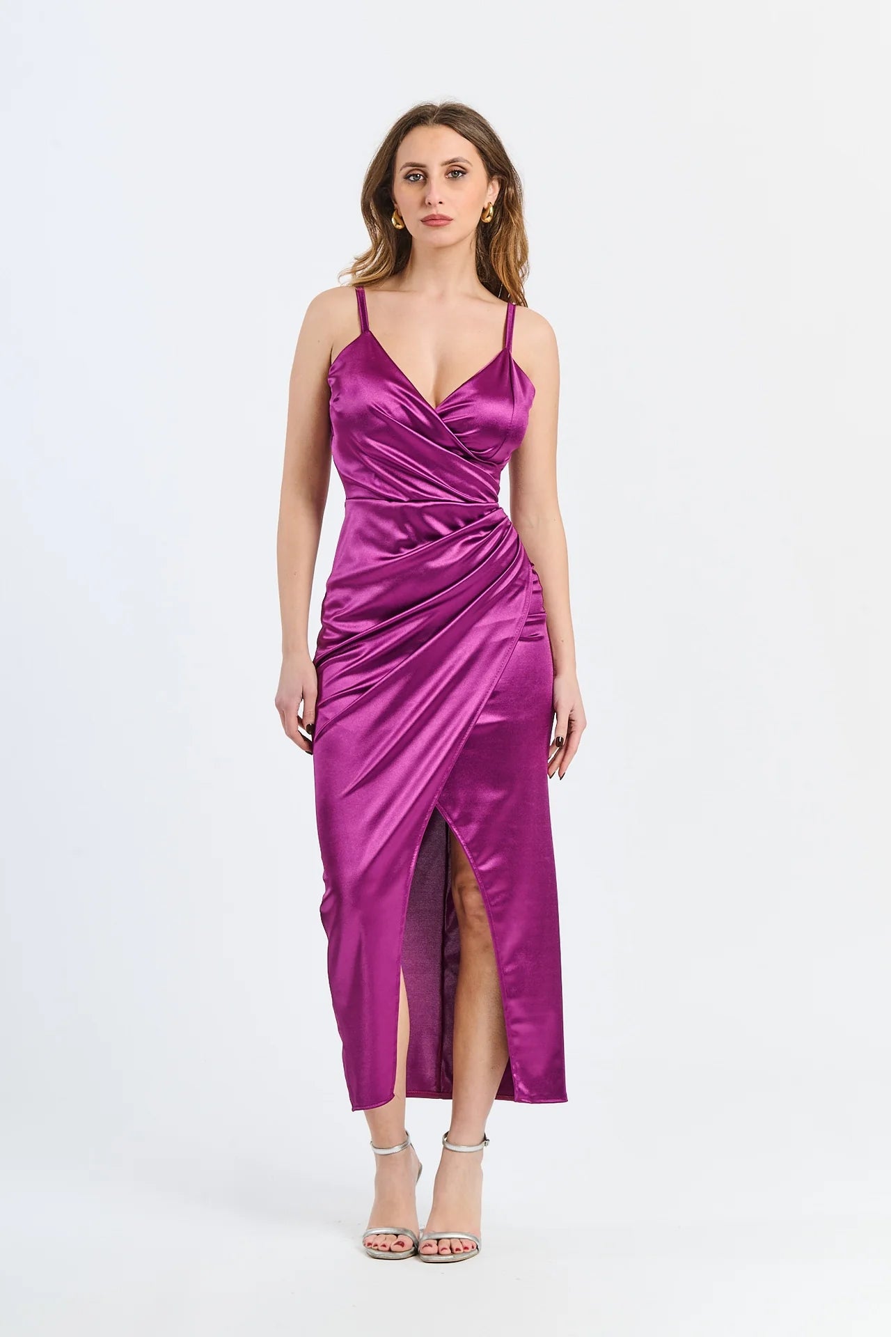 Vestito lungo in raso drappeggiato Aurora -5