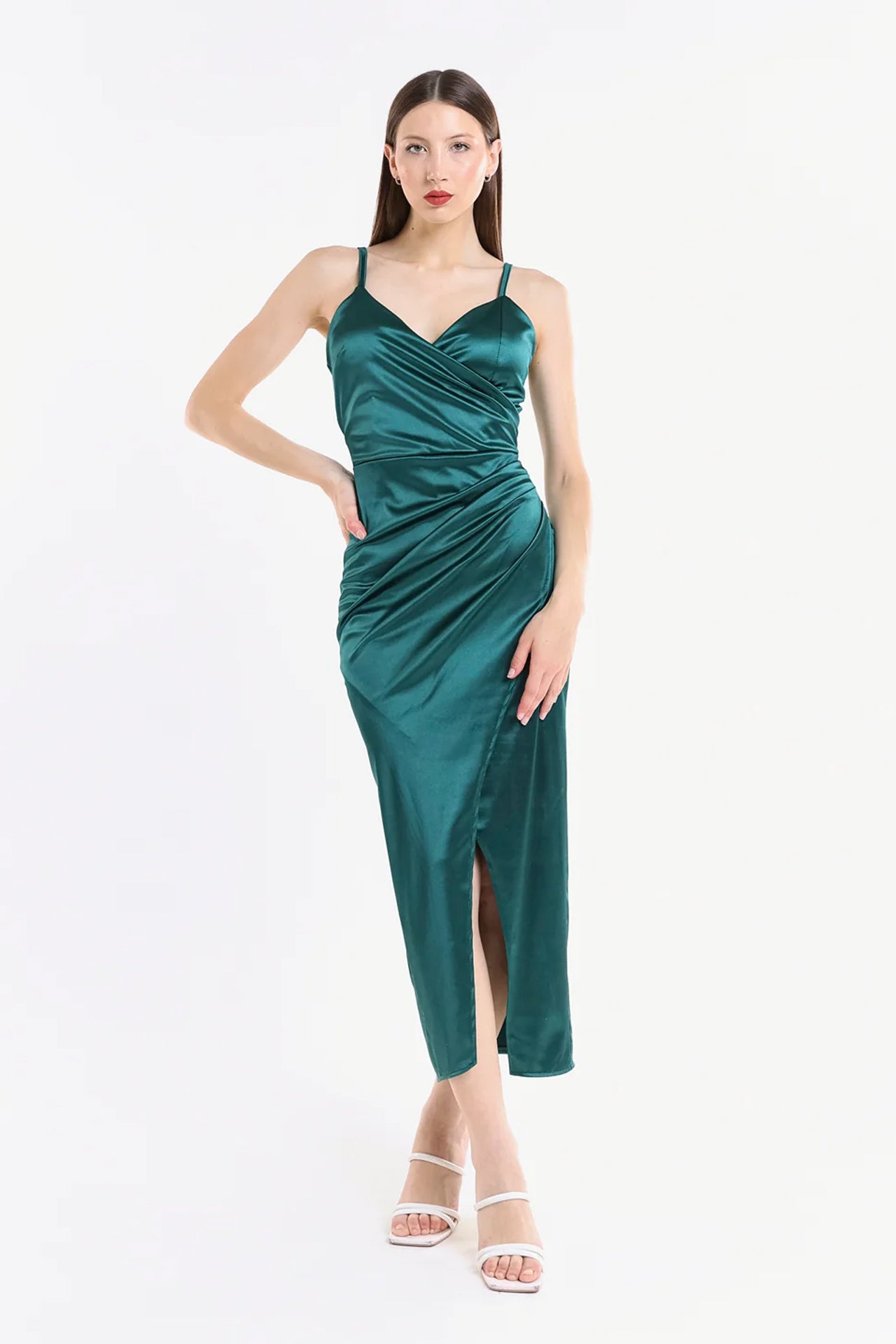 Vestito lungo in raso drappeggiato Aurora -6