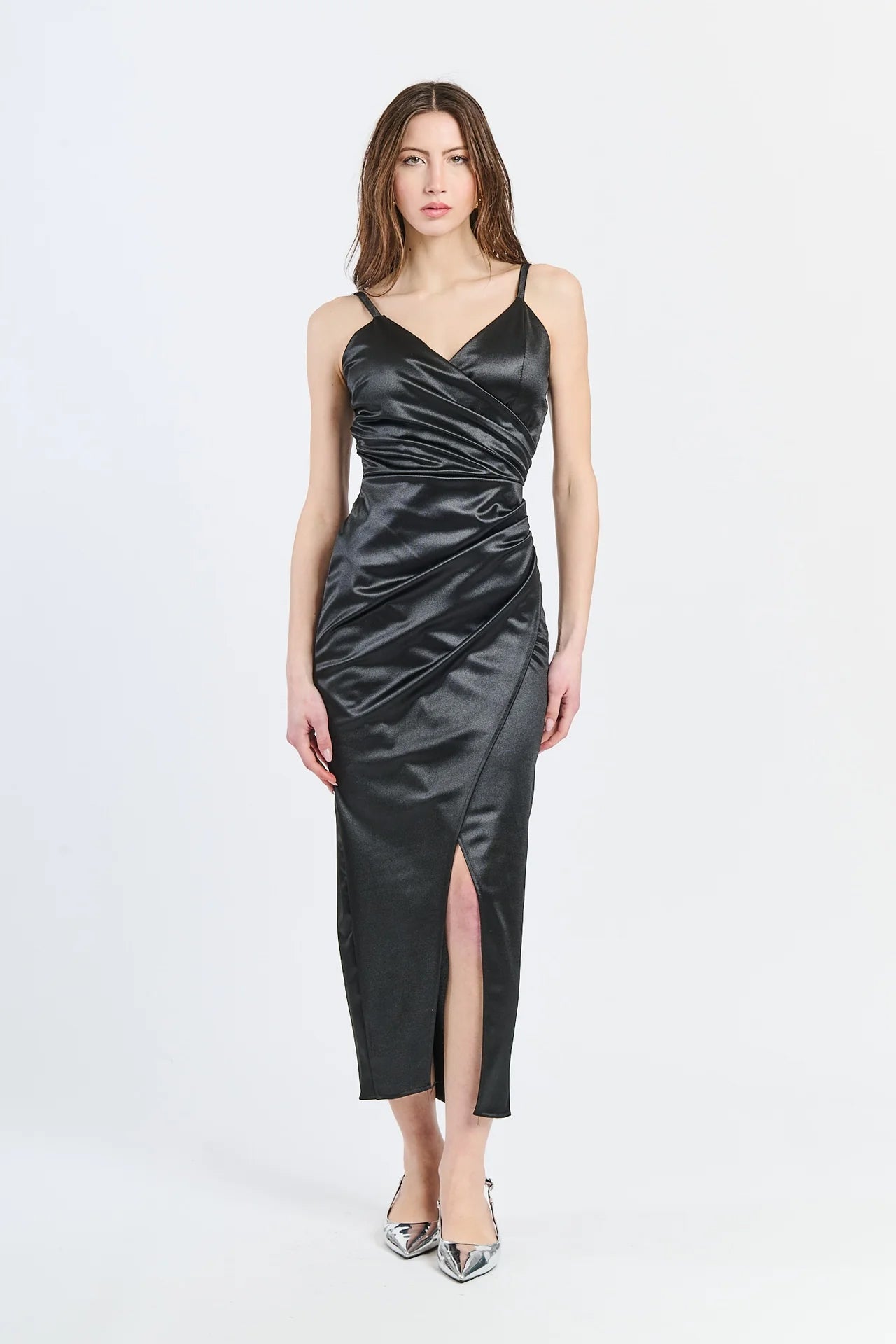 Vestito lungo in raso drappeggiato Aurora -7