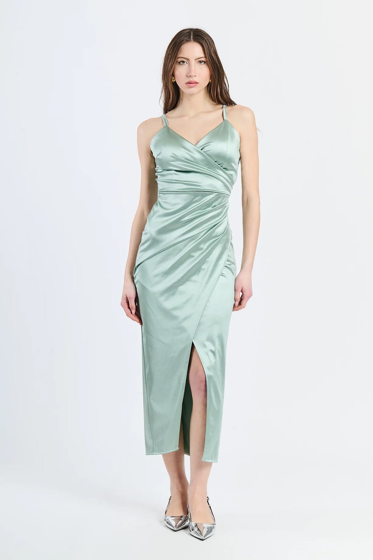 Vestito lungo in raso drappeggiato Aurora -8