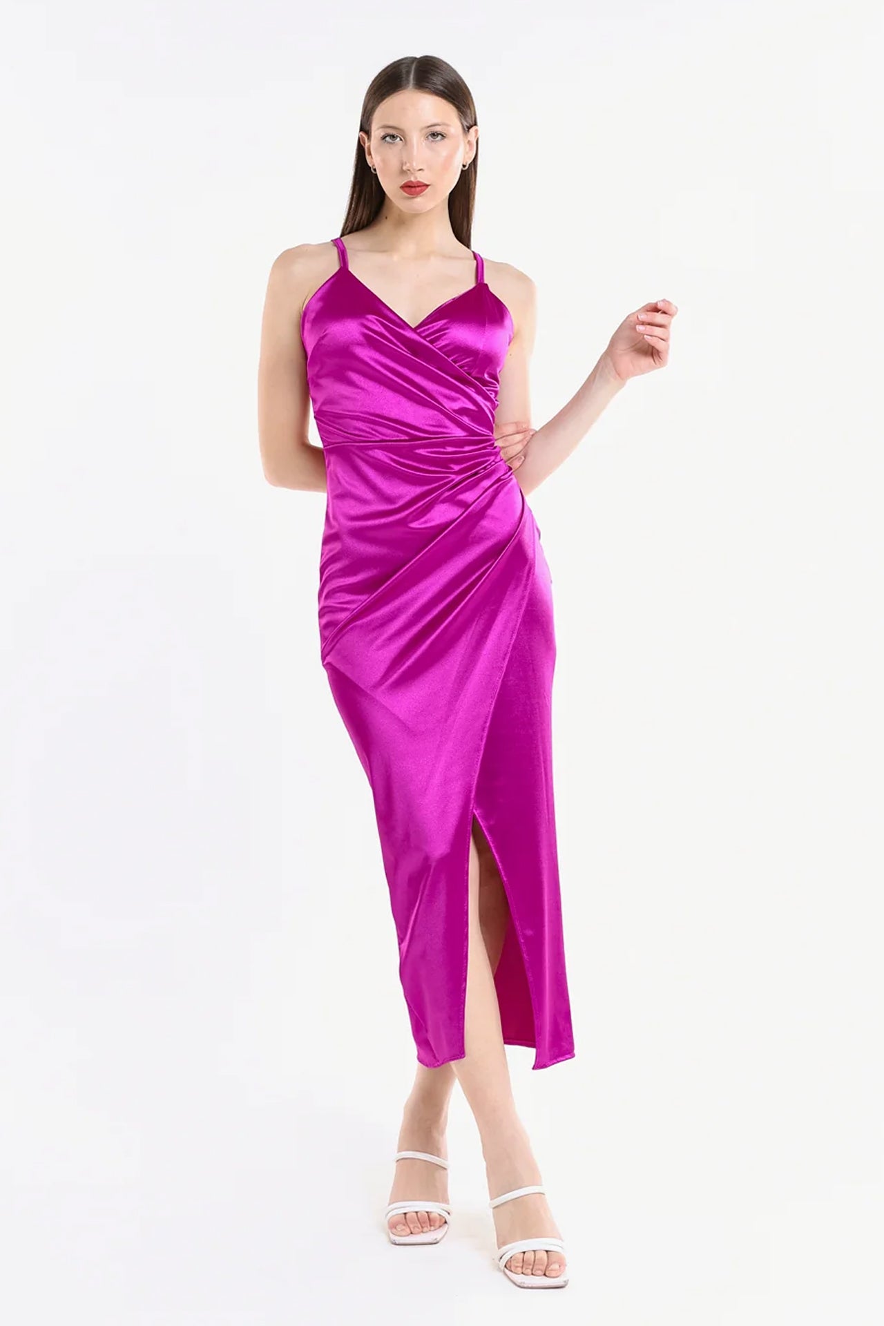 Vestito lungo in raso drappeggiato Aurora -9
