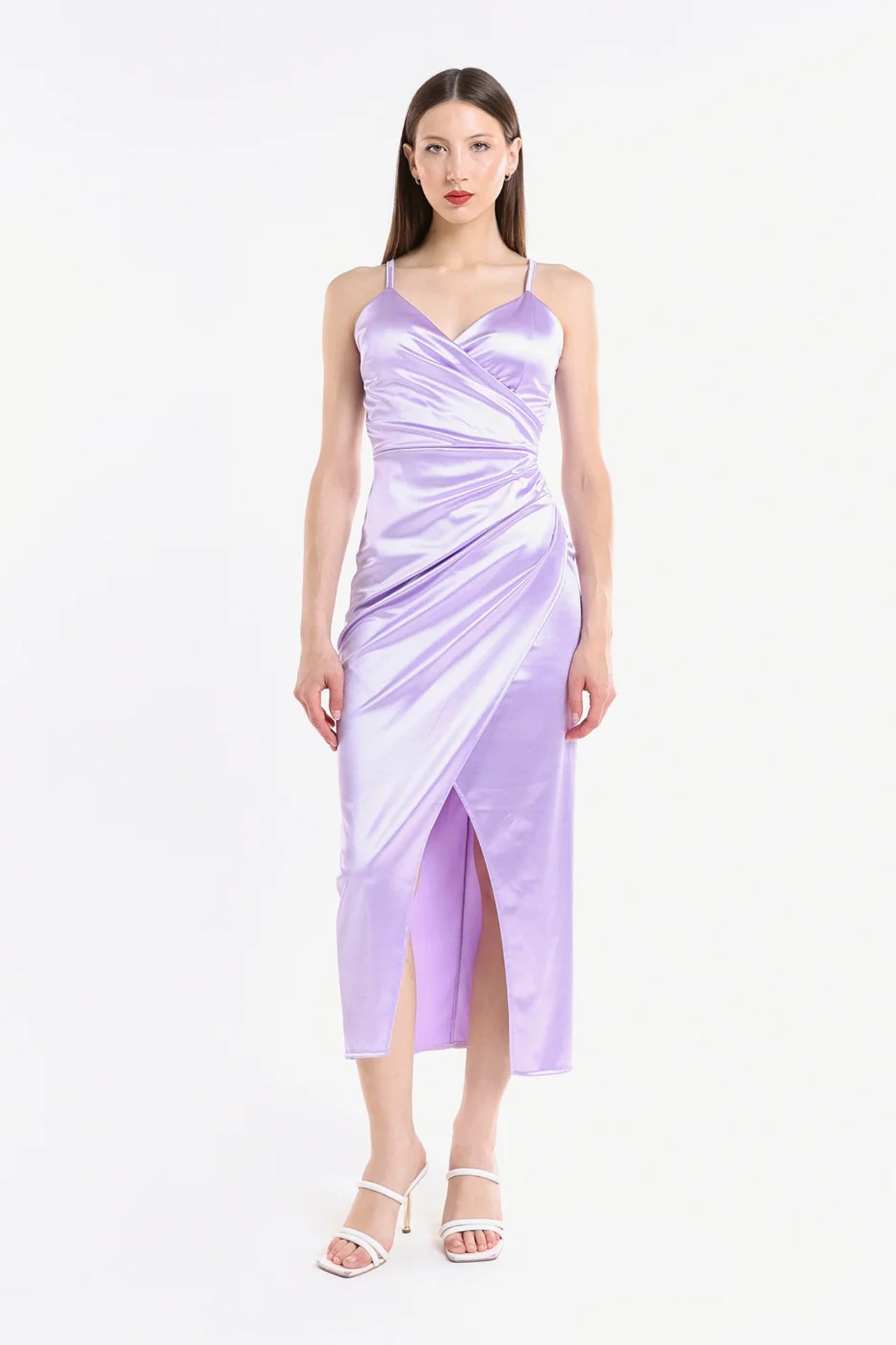 Vestito lungo in raso drappeggiato Aurora -10