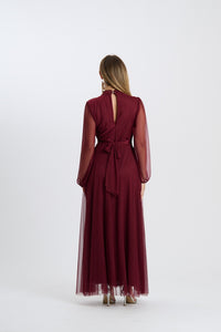 Abito lungo da cerimonia “Lavinia” con maniche in tulle e scollo a goccia