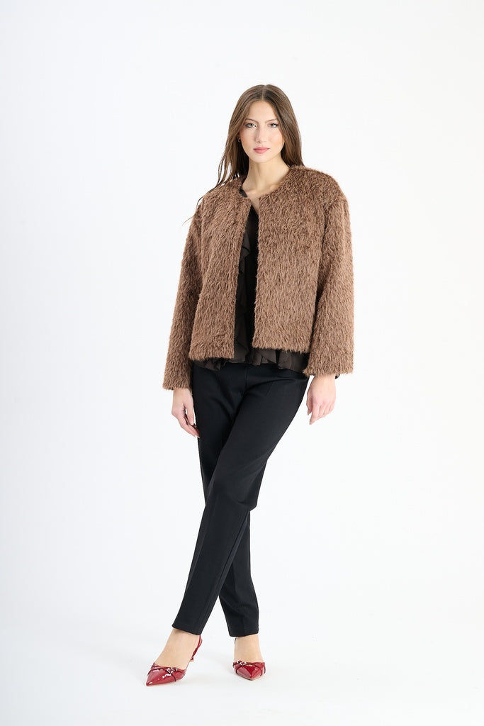 Giaccetta corta in pelliccia sintetica, stile casual e versatile