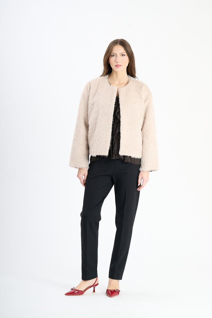 Giaccetta corta in pelliccia sintetica, stile casual e versatile