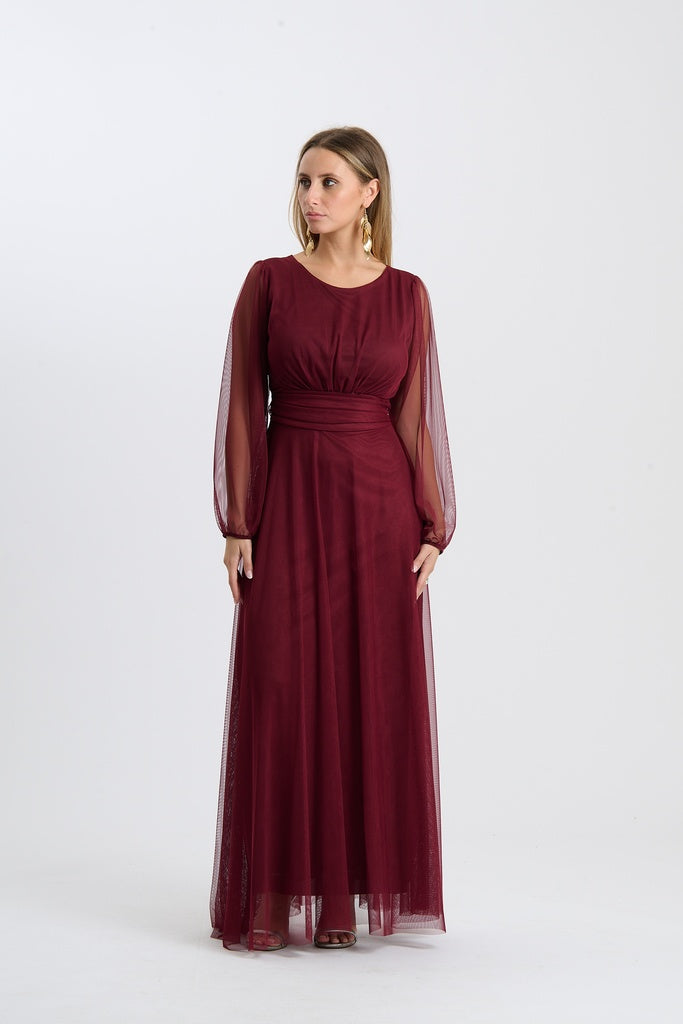 Abito Mirena – Lungo con scollo rotondo e maniche trasparenti