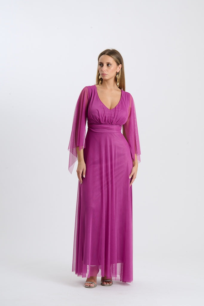 Abito Mirelia – Lungo in tulle con maniche a mantella