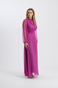 Abito lungo da cerimonia “Lavinia” con maniche in tulle e scollo a goccia