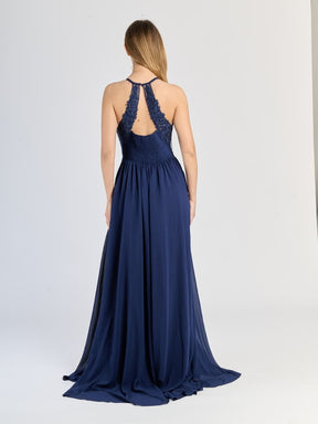 "Edera" Long Ceremony Dress with Lace Bodice and Side Slit
