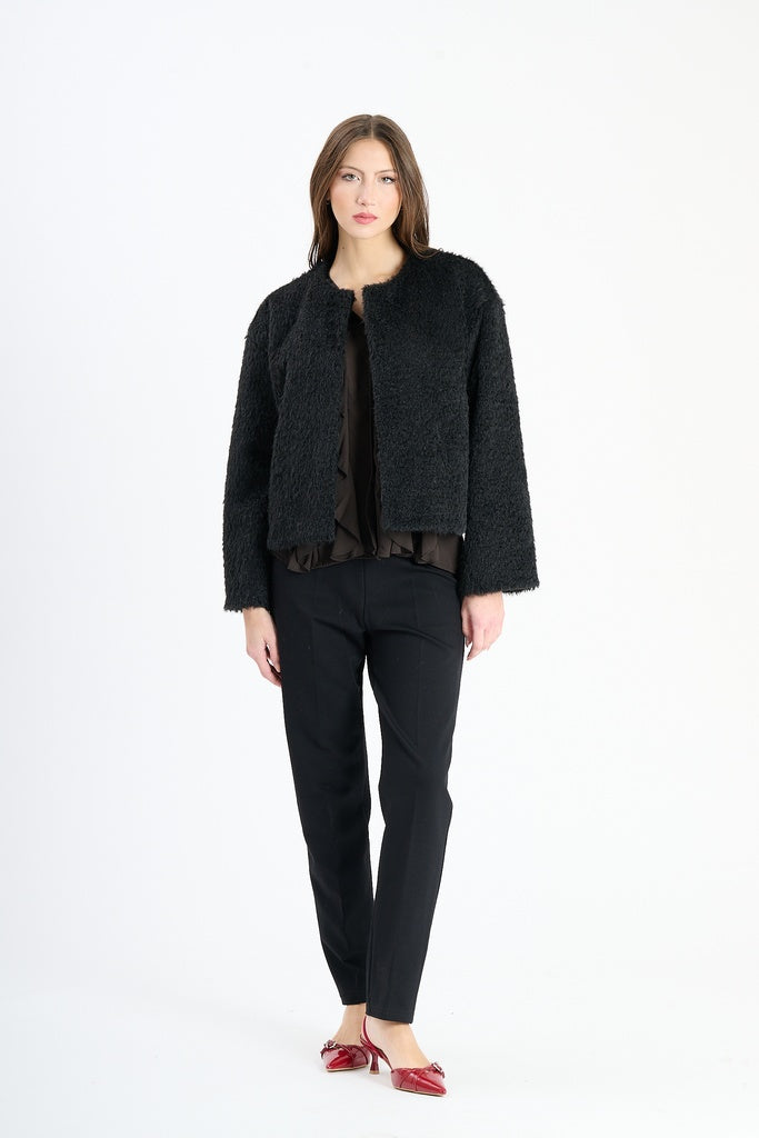 Giaccetta corta in pelliccia sintetica, stile casual e versatile