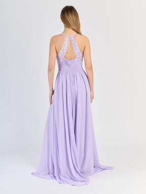 "Edera" Long Ceremony Dress with Lace Bodice and Side Slit