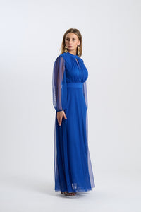 Abito lungo da cerimonia “Lavinia” con maniche in tulle e scollo a goccia