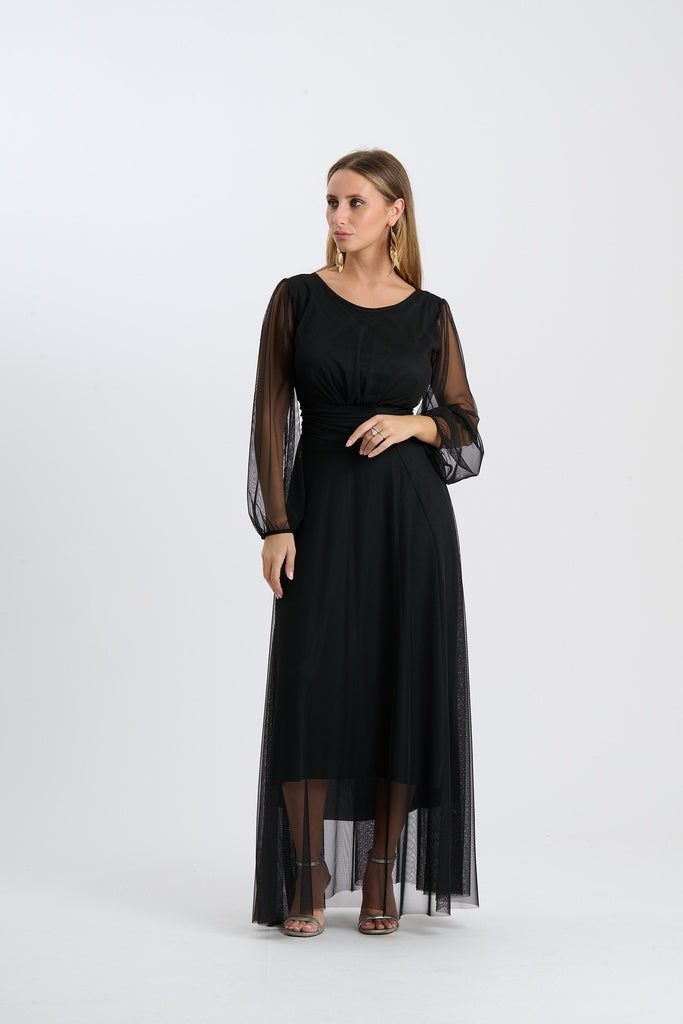 Abito Mirena – Lungo con scollo rotondo e maniche trasparenti