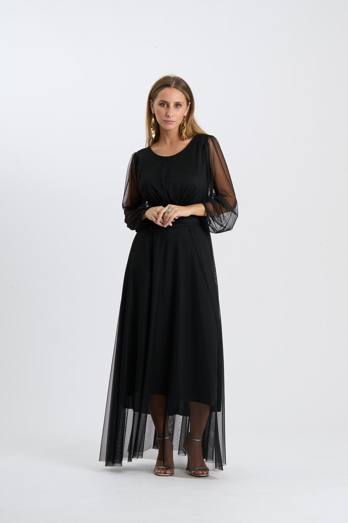 Abito Mirena – Lungo con scollo rotondo e maniche trasparenti