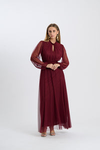 Abito lungo da cerimonia “Lavinia” con maniche in tulle e scollo a goccia