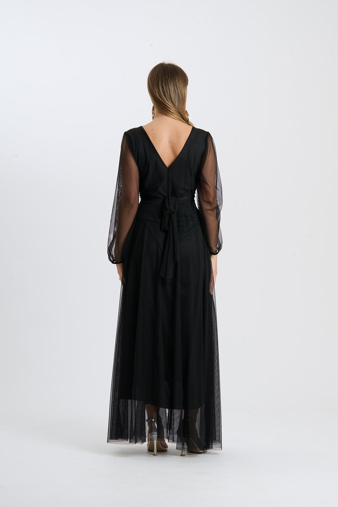 Abito Mirena – Lungo con scollo rotondo e maniche trasparenti