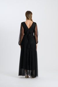 Abito Mirena – Lungo con scollo rotondo e maniche trasparenti