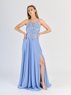 "Edera" Long Ceremony Dress with Lace Bodice and Side Slit