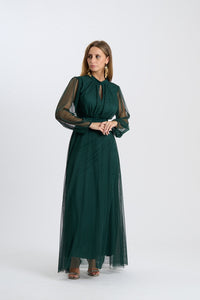 Abito lungo da cerimonia “Lavinia” con maniche in tulle e scollo a goccia