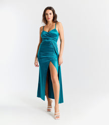 Beatrice Draped Satin Maxi Dress with Side Slit