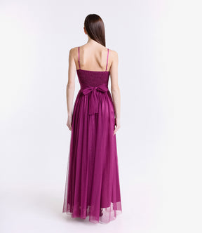 Abito da cerimonia ciliegio in tulle trasparente, design dolce