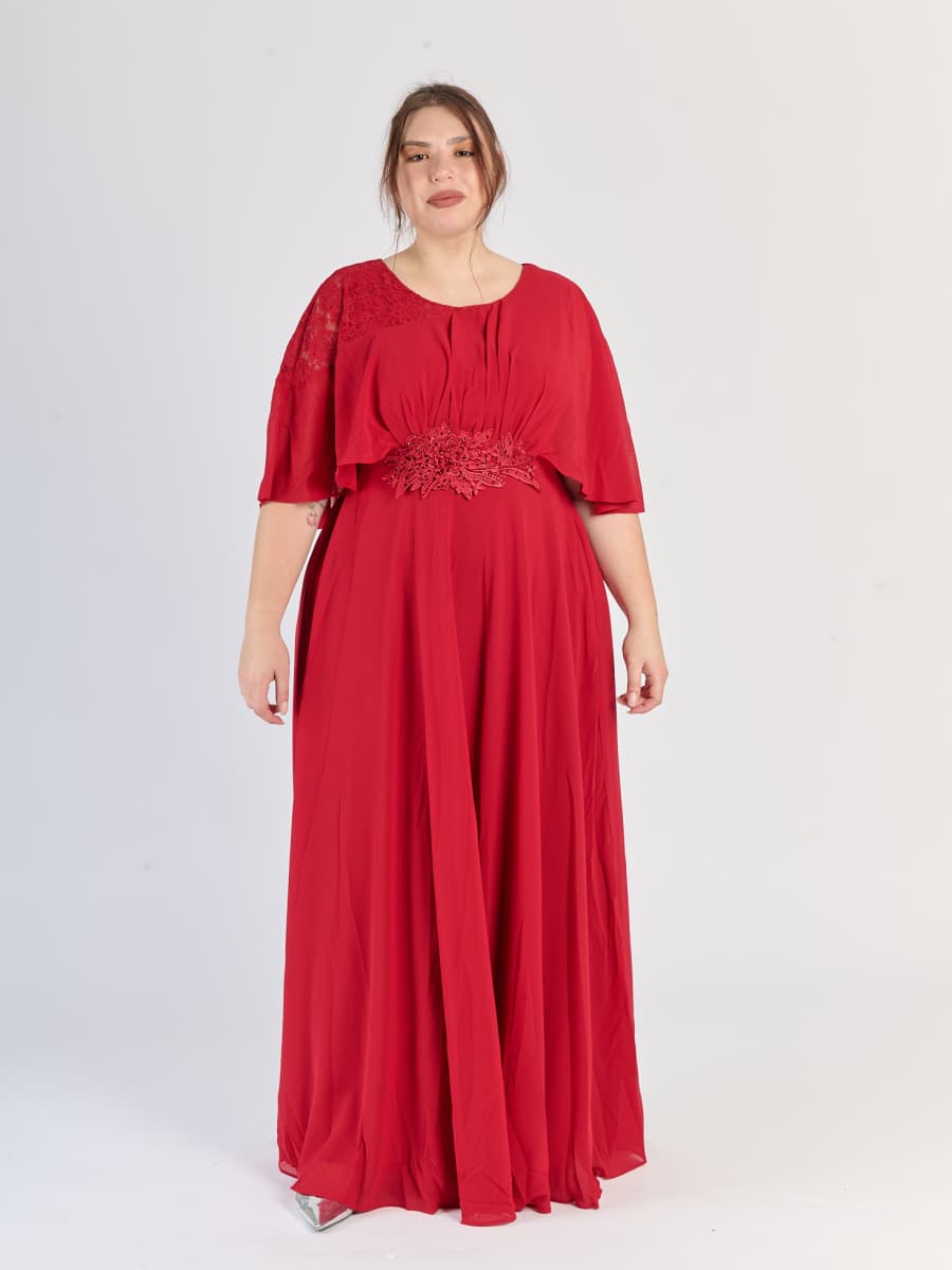 Abito lungo plus size Bordo, maniche ampie e scollo rotondo