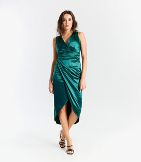 Abito elegante verde.S, design avvolgente con vita incontrita