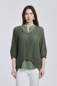 Maglione militare in misto cotone, colletto e finitura sporty