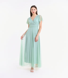 Vestito salvia fluido, waist cinto, lunghezza maxi, per occasioni estive