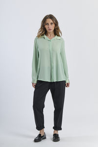 Camicia salvia oversize con colletto, rinfrescante e verde