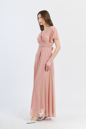Abito rosa antico trasparente, ideale per eventi glamour