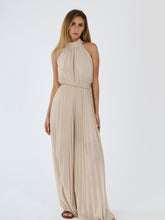 “Celestea” Jumpsuit – Pleated Jumpsuit with Crew Neck and Chain Belt