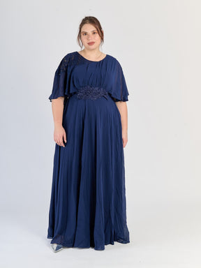 Abito lungo plus size Blu scuro, maniche ampie e scollo rotondo