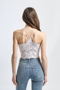 Canotta a bretelle sottili in pizzo bianco, stile romantico classico