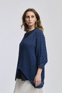 Maglione blu navy a coste scure con colletto e taglio elegante