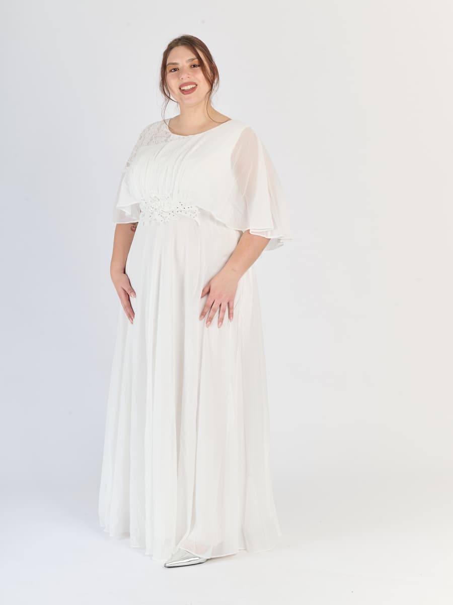 Vestito da sera plus size Bianco, maniche ampie e finitura luminosa