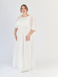 Vestito da sera plus size Bianco, maniche ampie e finitura luminosa
