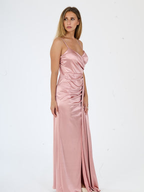 Beatrice Draped Satin Maxi Dress with Side Slit