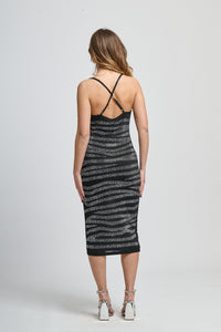 Vestito bodycon scintillante con motivo a righe, perfetto per occasioni speciali