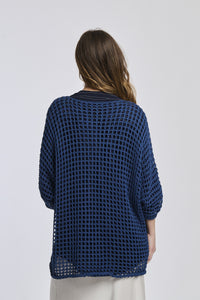 Maglione navy oversize in tricot liscio, stile classico e versatile