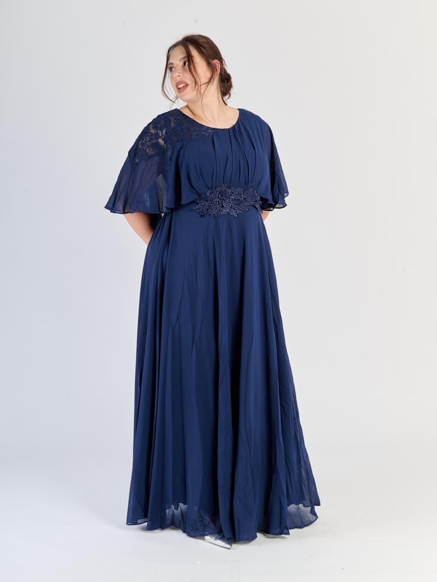 Lungo abito plus size Blu scuro, perfetto per serate formali e notturne