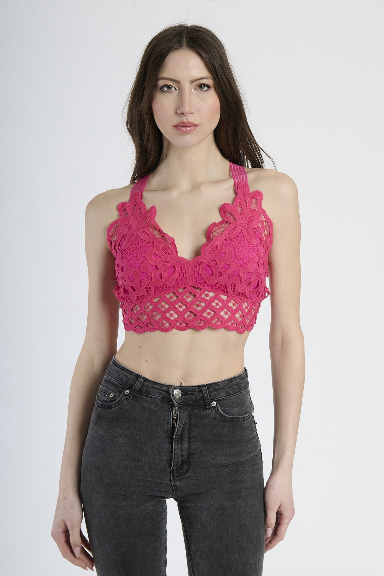 Top cropped fuxia in uncinetto condesign energico