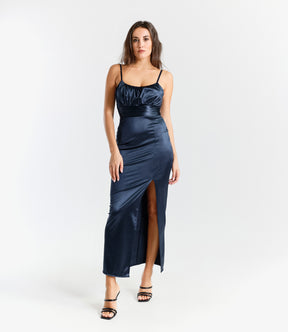 Abito elegante navy, design avvolgente con vita incontrita