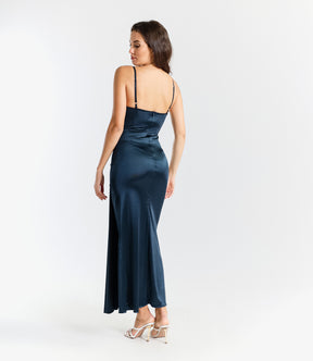 Beatrice Draped Satin Maxi Dress with Side Slit