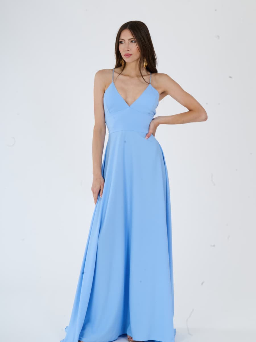 Abito “Delfina” – Vestito Lungo Elegante in Poliestere con Spalline Sottili e Schiena Allacciata
