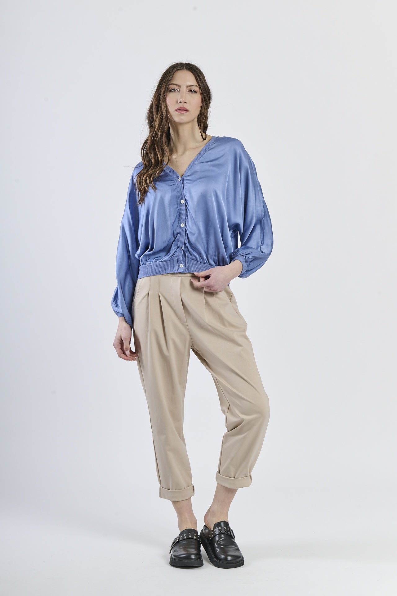 Cardigan jeans oversize con effetto denim e maniche ampie