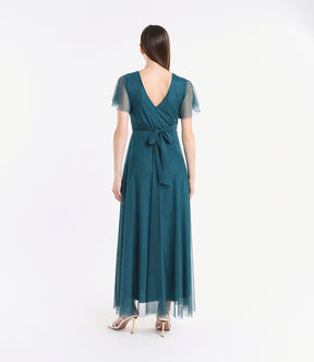 Abito ottanio laccio vita, tulle trasparente, design esclusivo, per serate sgargianti