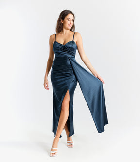 Beatrice Draped Satin Maxi Dress with Side Slit